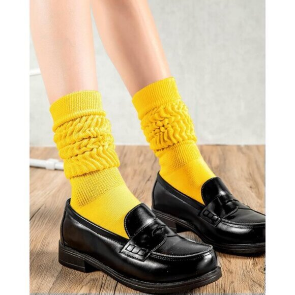 ⚡Women Yellow Imported Cotton Slouch Socks Scrunch Knee High Slouchy Socks - Picture 5 of 7